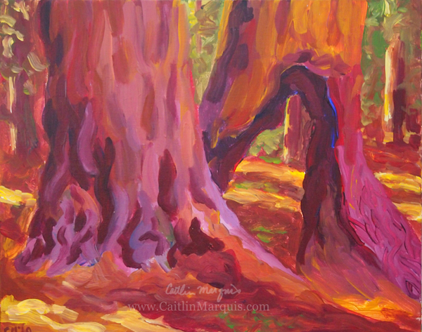 Sequoia trunks, acrylic on canvas; www.caitlinmarquis.com